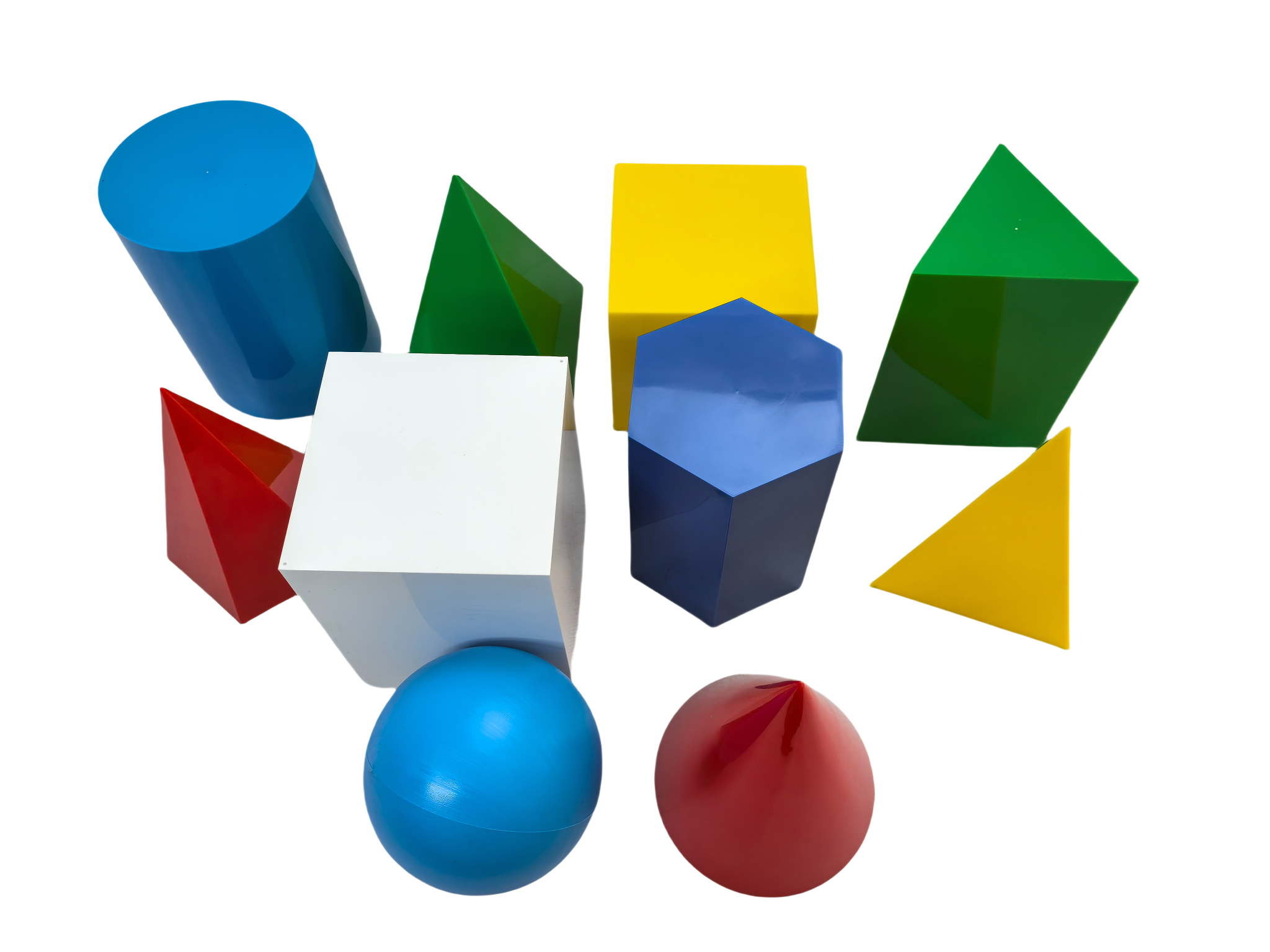 Set Model Geometri Plastik 10pcs, Blok Pepejal Geometrik, Set Bentuk Geometri